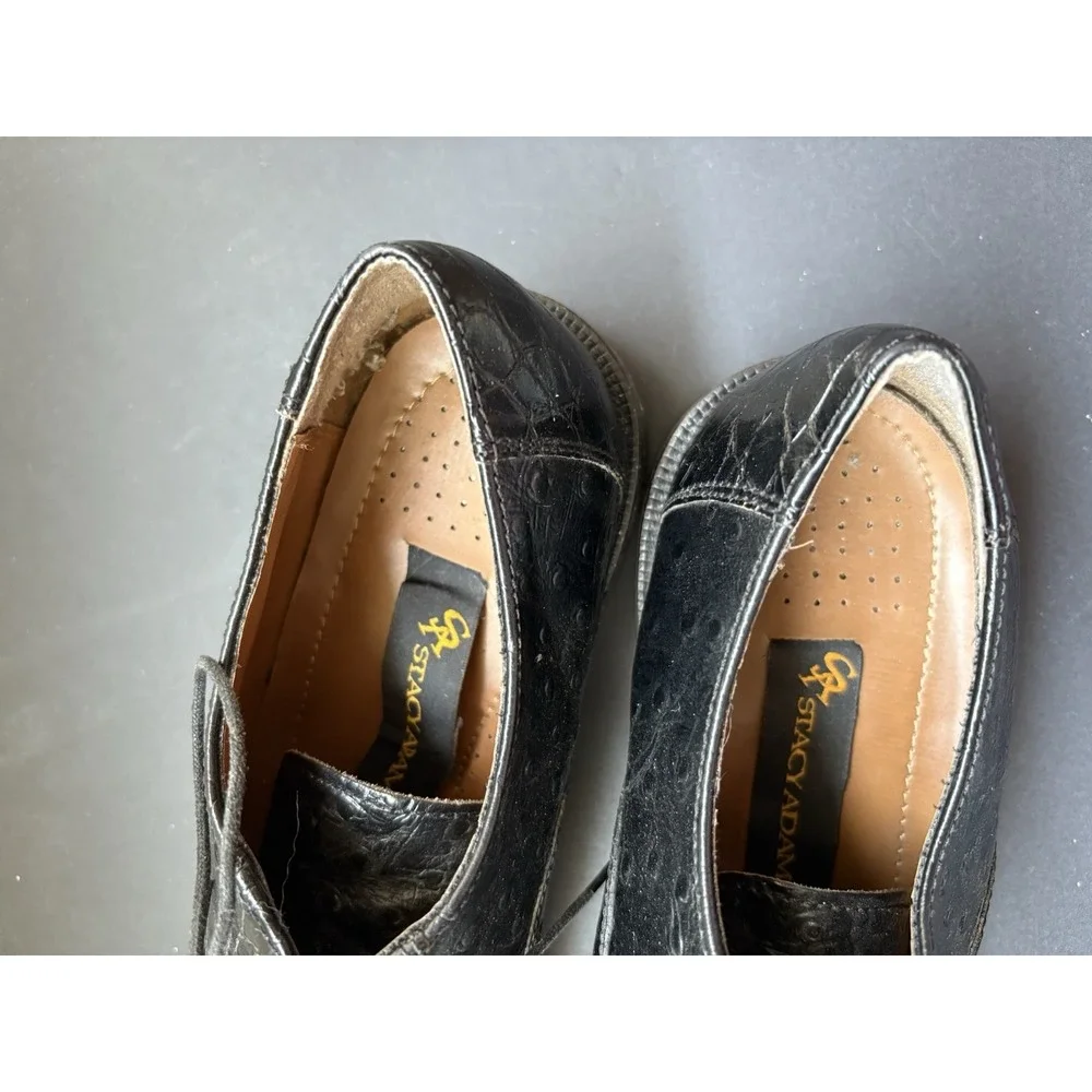 STACY ADAMS Wingtip Oxford Shoes 8.5 Black Ostrich Print Leather Dress Men‎
